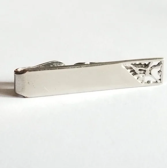 Relisted - vintage tie clip Silver tone metal tie bar mens jewelry cutout - Picture 2 of 8